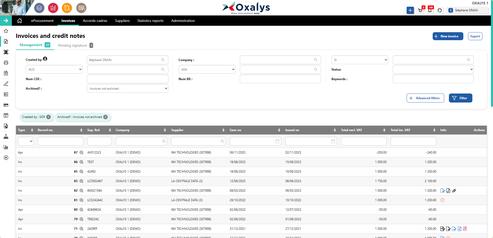 Oxalys - Invoices and credit notes